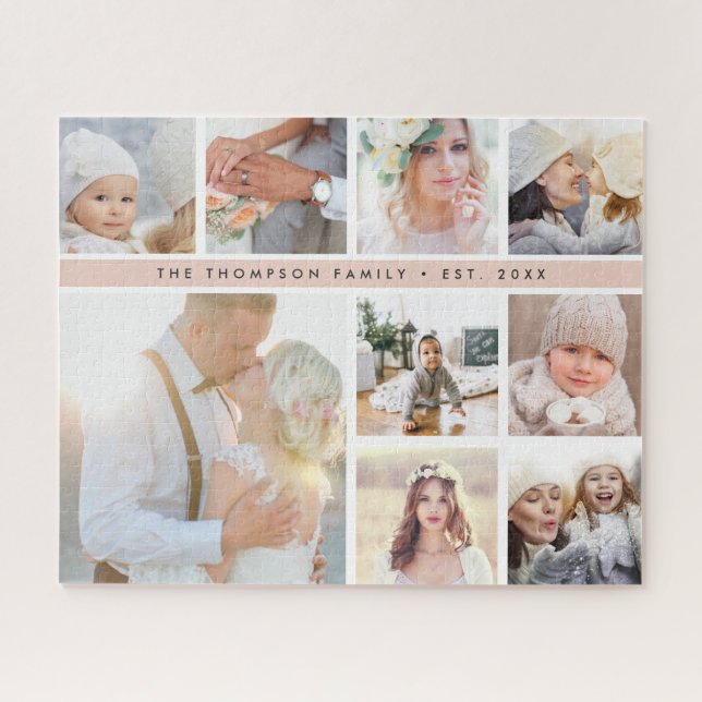 Custom 9 Square Photo Collage & Family Name Jigsaw Puzzle (Horizontal)
