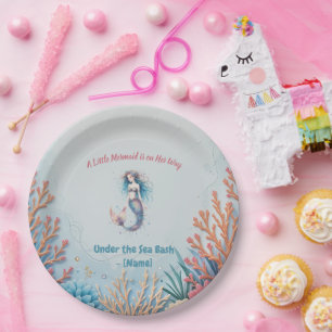 Custom A Little Mermaid is on Her Way UnderSea Paper Plate
