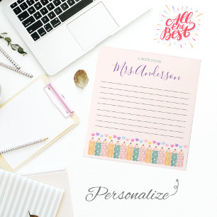 Custom A Note From Cute Crayon Teacher Notepad
