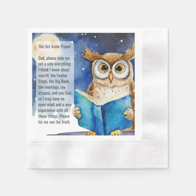 Custom AA Prayer Napkin | Sober Owl Big Book (Front)