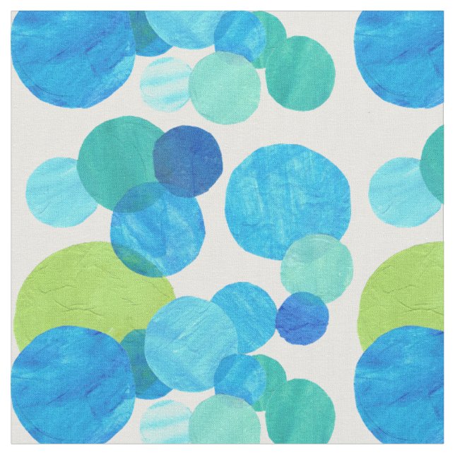 Custom Abstract Blue Green White Circles Fabric (Close Up)