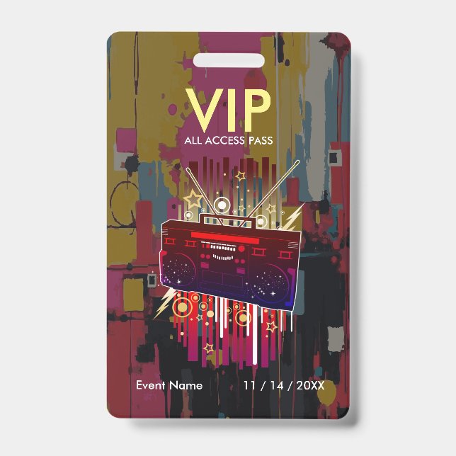 Custom Abstract Colour Block VIP Pass For Event Badge (Front)