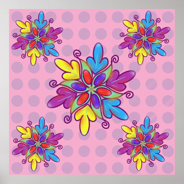 Custom  Abstract Kaleidoscope Flower Pattern Poster (Front)