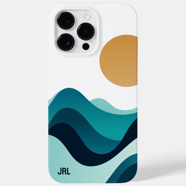 Custom Abstract Ocean Waves Sun Minimal Blue White Case-Mate iPhone Case (Back)