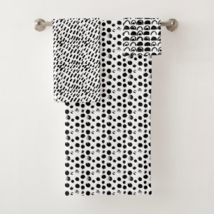 Custom Abstract Pattern Black and White Bath Towel Set