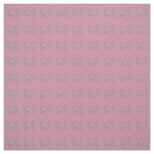 Custom Abstract Silver Grey Butterfly Pink Magenta Fabric
