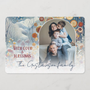 Custom Abstract Snowflakes Floral Holiday Wreath Card