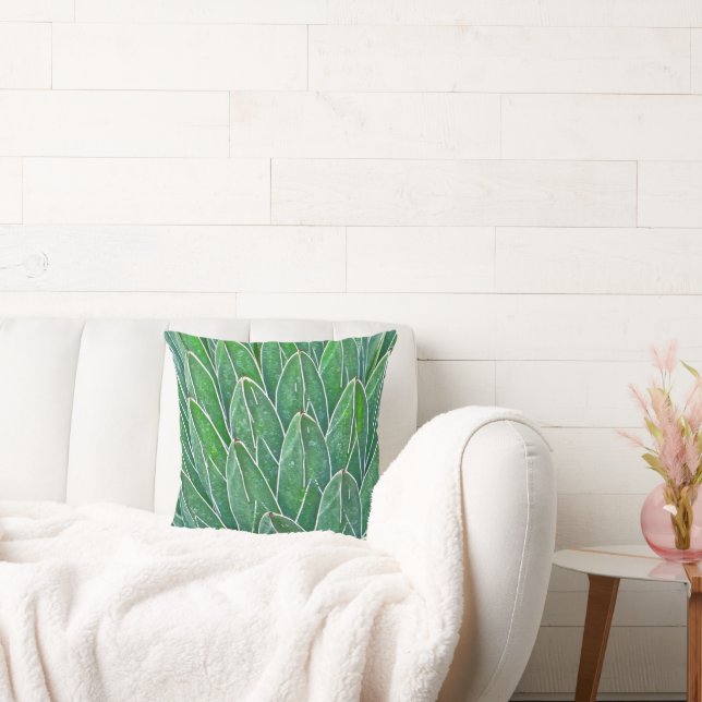CUSTOM ACCENT THROW PILLOW WITH AGAVE PLANT (Couch)