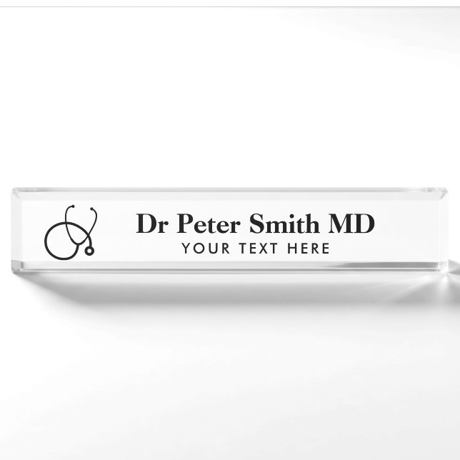 Custom acrylic desk name plate for medical doctor (Front)