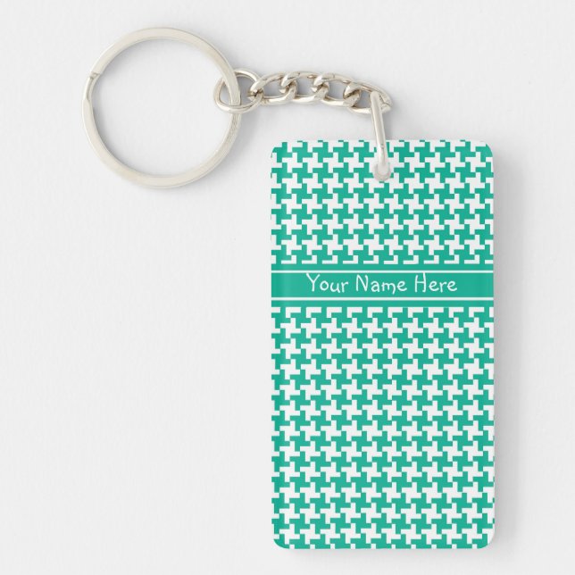 Custom Acrylic Keychain, Emerald Dogtooth Check Keychain (Front)