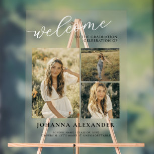 Custom Acrylic Modern 3 Photos Graduation Welcome  Acrylic Sign