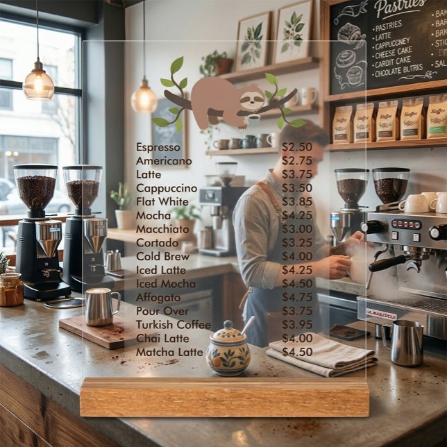 Custom Acrylic Pedestal Menu Sign with Sloth  (Créateur téléchargé)