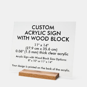 Custom Acrylic Sign, Wood Block 11"x14" Horizontal Sign