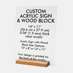Custom Acrylic Sign, Wood Block 14" x 11" Vertical Sign