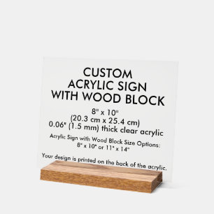 Custom Acrylic Sign, Wood Block 8"x10" Horizontal Sign
