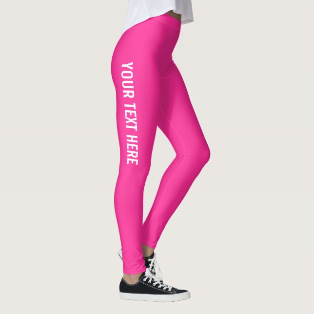 Custom Add Image Text Name Womens Pink Solid Colou Leggings (Right)