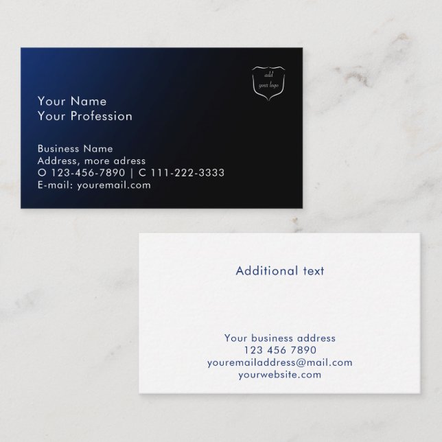 Custom Add Logo Blue Gradient Modern Professional Business Card (Front/Back)
