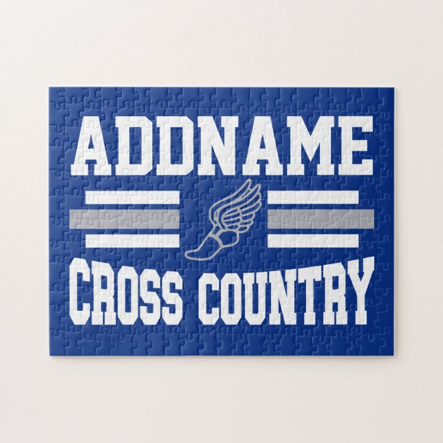 Custom ADD NAME Cross Country Runner Running Team Jigsaw Puzzle (Horizontal)