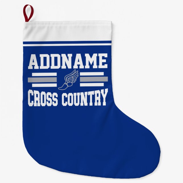 Custom ADD NAME Cross Country Runner Running Team Large Christmas Stocking (Front)