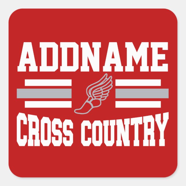 Custom ADD NAME Cross Country Runner Running Team Square Sticker (Front)