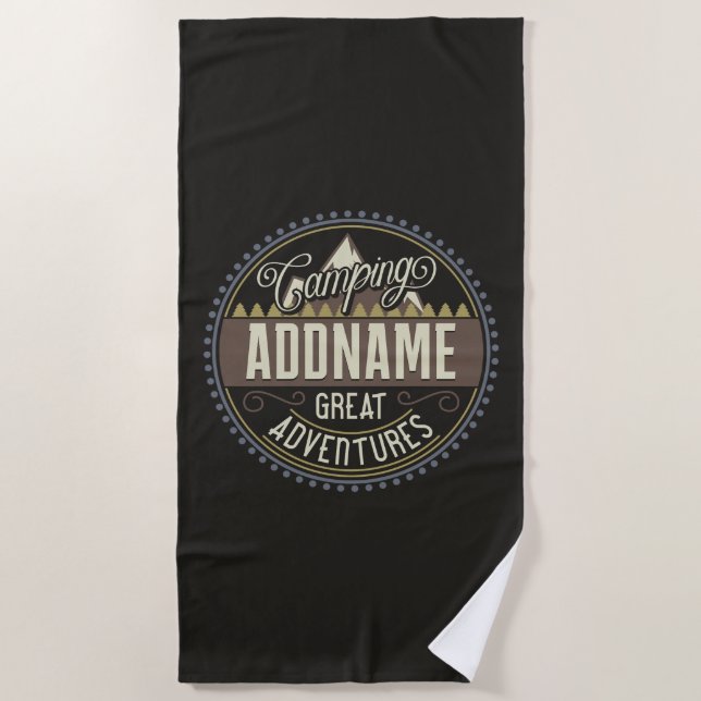 Custom ADD NAME Family Camp Trip Camping Reunion Beach Towel (Front)