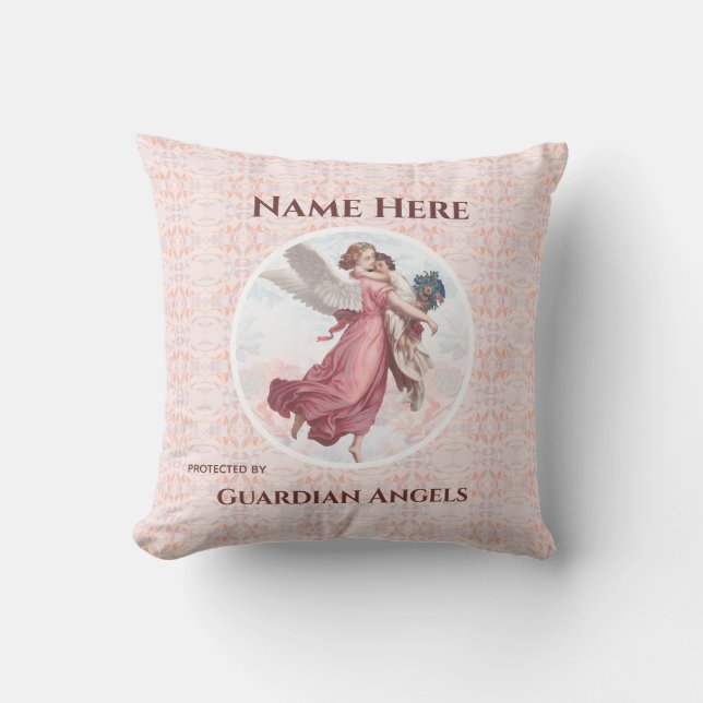 Custom Add Name Guardian Angel Throw Pillow (Front)
