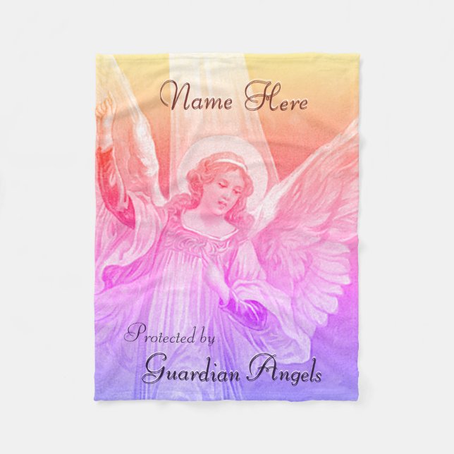 Custom Add Name Guardian Rainbow Fleece Blanket (Front)