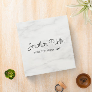 Custom Add Name Logo Here White Marble Look Binder