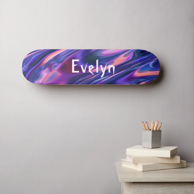 Custom Add Name Purple Abstract Cyberpunk Skateboard (Wall Art (Horz))