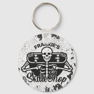Custom ADD NAME Skull Skateboard Skate Shop Keychain