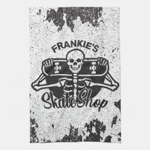 Custom ADD NAME Skull Skateboard Skate Shop Kitchen Towel