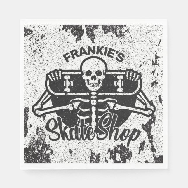 Custom ADD NAME Skull Skateboard Skate Shop Napkin (Front)