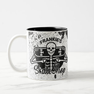 Custom ADD NAME Skull Skateboard Skate Shop Two-Tone Coffee Mug