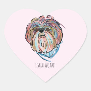 CUSTOM ADD OWN TEXT SHIH TZU WATERCOLOR HAND DRAWN HEART STICKER