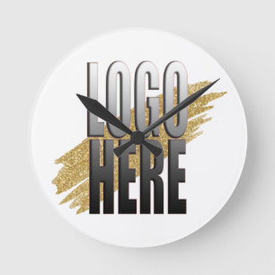 Custom Add your Logo Here on Modern White Round Clock