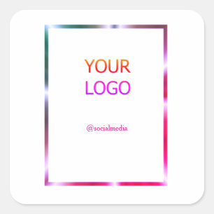 custom add your logo personalized pink red border square sticker
