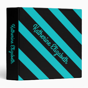 Custom Add your Name Aqua Blue and Black Striped Binder