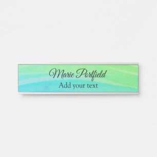 custom add your name text watercolor blue green door sign