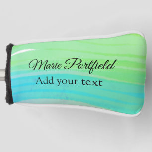 custom add your name text watercolor blue green golf head cover