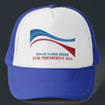 Custom Add Your Own Candidate for President Trucker Hat<br><div class="desc">Customize your own political campaign hat by adding your own name or another politician under this artistic American Flag in red,  white,  and blue. Add a custom name for president in 2024.</div>