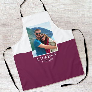 Custom Add Your Own Name Photo Plum Modern Apron