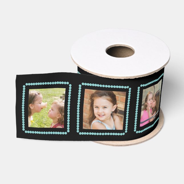 Custom Add Your Own Photos Blue Polka Dots Ribbon Grosgrain Ribbon (Spool)