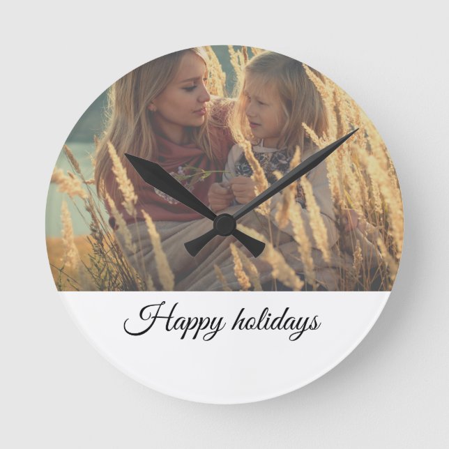 custom add your photo christmas personalized   lar round clock (Front)