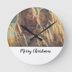 custom add your photo christmas personalized   lar round clock