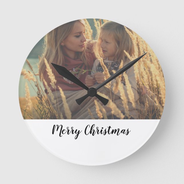 custom add your photo christmas personalized   lar round clock (Front)