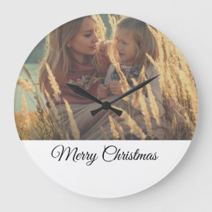 custom add your photo christmas personalized   large clock