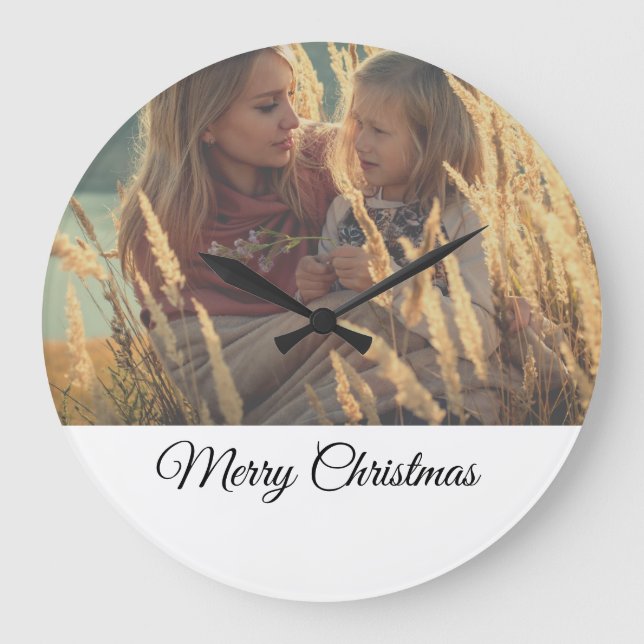 custom add your photo christmas personalized   large clock (Front)