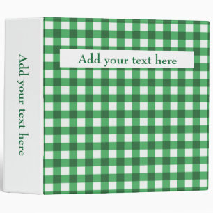 Custom Add Your Text Kelly Green Gingham Pattern Binder