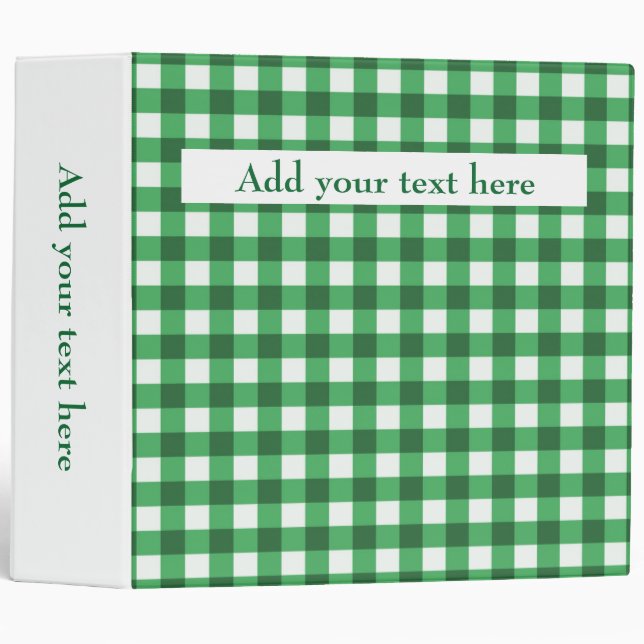 Custom Add Your Text Kelly Green Gingham Pattern Binder (Front/Spine)