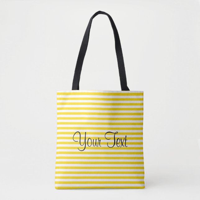 Custom Add Your Text Name Yellow White Shoulder Tote Bag (Front)